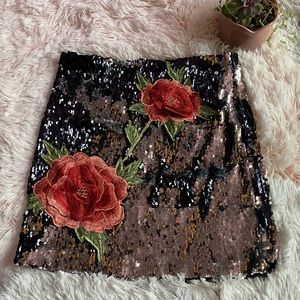 Reflective Sequin Floral Rave Mini Skirt - Forever 21